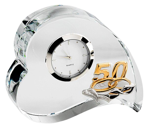 Orologio da appoggio in cristallo cuore 50 anni anniversario 50 10x8,5 cm Cristallo trasparente K9