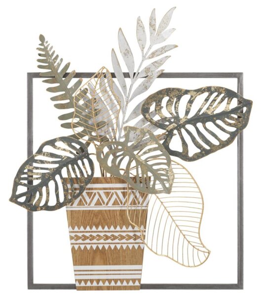 Pannello decorativo 3D da parete in metallo Vaso con Foglie Dimensioni 54x6,4x h 62,9 cm peso 1460 kg racchiuso in una cornice quadrata