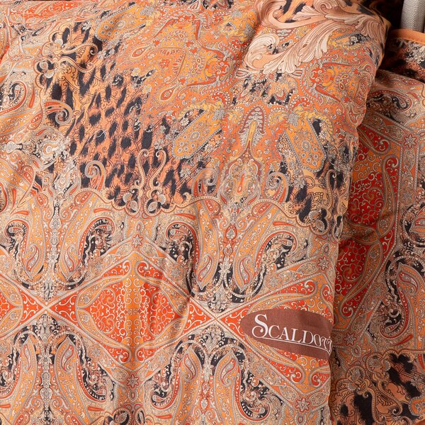 Plaid Scaldotto In Cotone Pantherè CM. 130X170 Caleffi Precious Arancio Caleffi