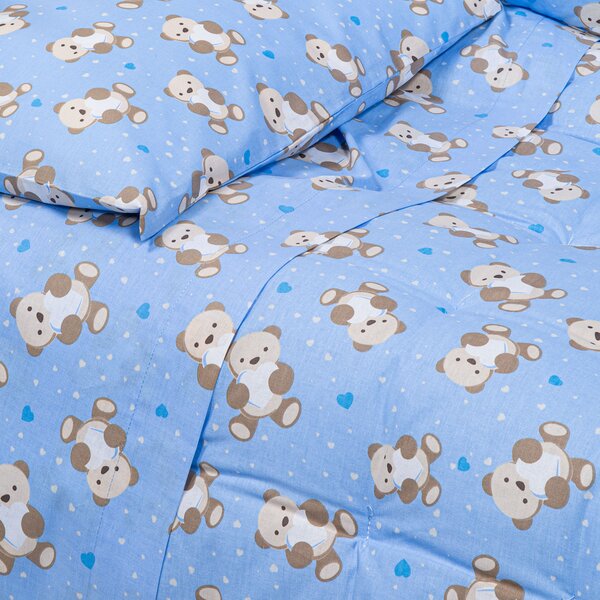Completo Lenzuola In Cotone Orsacchiotti Baby Caleffi Kids Ragazzo Azzurro Caleffi