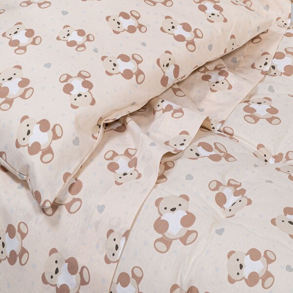 Completo Lenzuola In Cotone Orsacchiotti Baby Caleffi Kids Ragazzo Naturale Caleffi