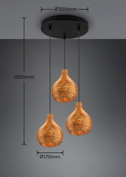 Reality - Lampadario a sospensione SPROUT 3xE14/40W/230V marrone/rattan