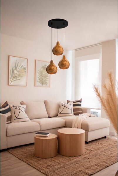 Reality - Lampadario a sospensione SPROUT 3xE14/40W/230V marrone/rattan
