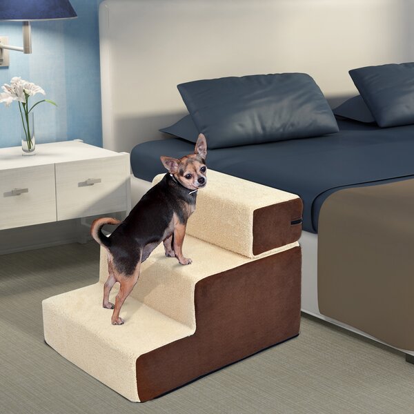 PawHut Scala per Cani e Cuccioli | 3 Gradini Rimovibili e Antiscivolo | Per Divano o Letto | Beige e Marrone | 54x40x39cm|Aosom