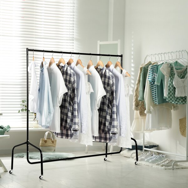 HOMCOM Rella Appendiabiti Attaccapanni in Metallo, Stand per Vestiti con Rotelle, Nero, 150x60x170cm|Aosom