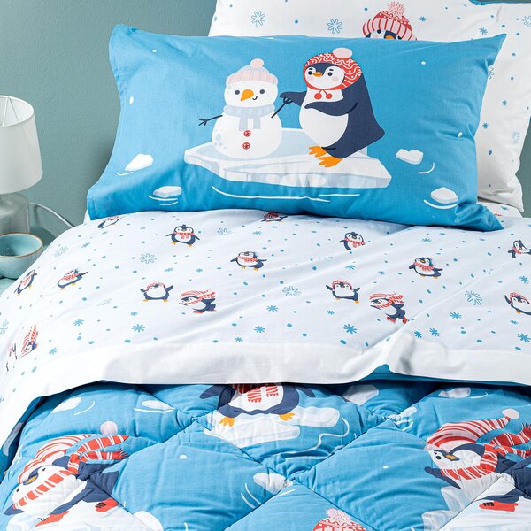 Completo Lenzuola In Cotone Pinguini Singolo Caleffi Kids Geometrico Caleffi