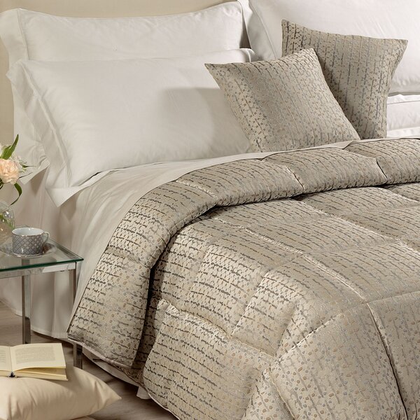 Trapunta In Raso Jacquard Nives Matrimoniale Dreaming Floreale Grigio Caleffi