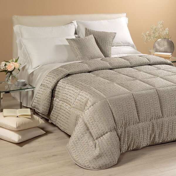 Trapunta In Raso Jacquard Nives Matrimoniale Dreaming Floreale Grigio Caleffi