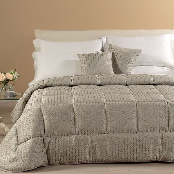 Trapunta In Raso Jacquard Nives Matrimoniale Dreaming Floreale Grigio Caleffi