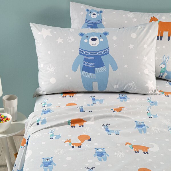 Completo Lenzuola In Cotone Teddy Singolo Caleffi Kids Ragazzo Ghiaccio Caleffi