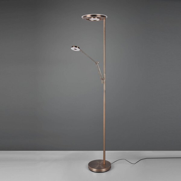 Trio Lighting Lampada da terra con luce lettura Barrie, dimmerabile, Bronzo / Ottone antico, Soggiorno / Sala da pranzo, Metallo, Moderno, Lampada LED da terra