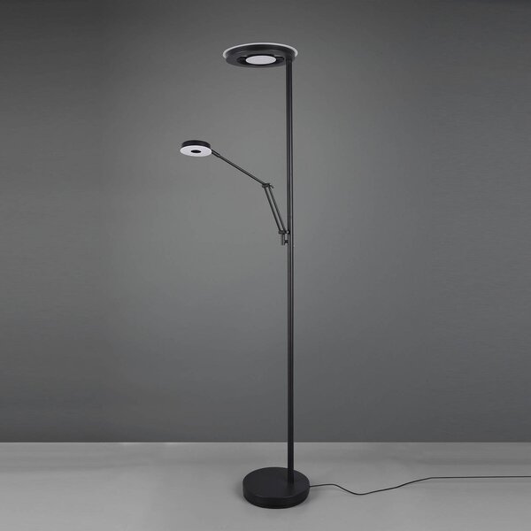 Trio Lighting Lampada da terra con luce lettura Barrie, dimmerabile, Nero, Soggiorno / Sala da pranzo, Metallo, Moderno, Lampada LED da terra