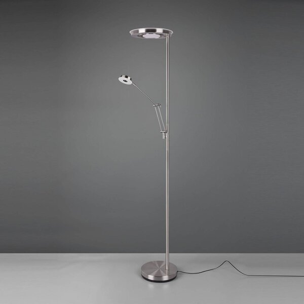 Trio Lighting Lampada da terra con luce lettura Barrie, dimmerabile, Alluminio / Grigio / Zincato, Soggiorno / Sala da pranzo, Metallo, Moderno, Lampada LED da terra