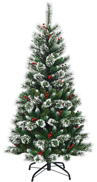 Costway Albero di Natale innevato e non illuminato con base resistente di metallo, Abete artificiale con bacche rosse