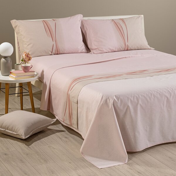 Completo Lenzuola In Cotone Night Francese 2 Federe Caleffi Casa Color Cipria Caleffi