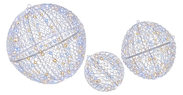 Costway Sfere metalliche grandi con 435 LED 3 colori di luce 8 modalità dinamiche, 3 palline di natale luminose per veranda Argento
