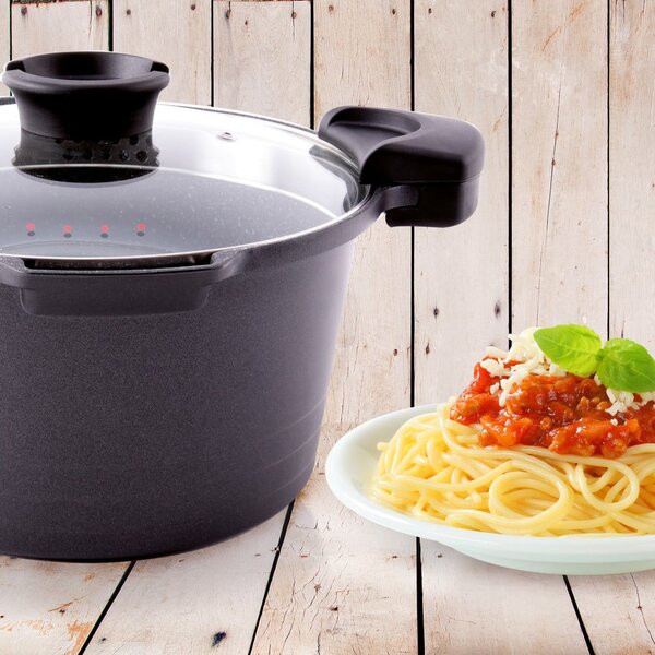 Pentola antiaderente Pfluon Granit con coperchio in vetro Pasta , 5,5 l Grande - Orion
