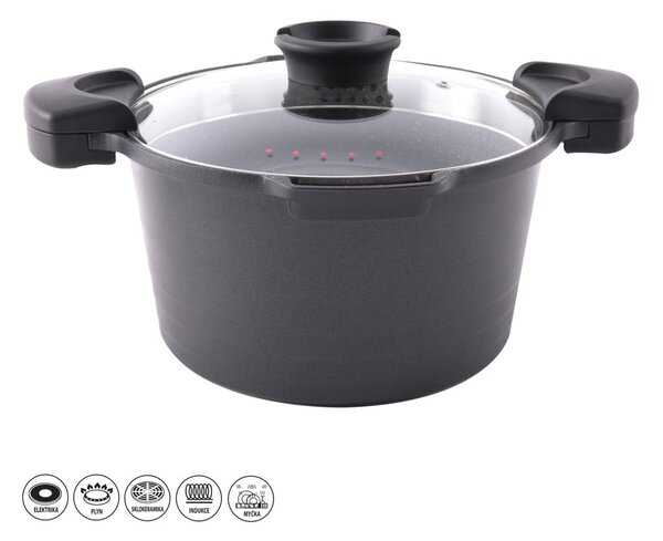 Pentola antiaderente Pfluon Granit con coperchio in vetro Pasta , 5,5 l Grande - Orion