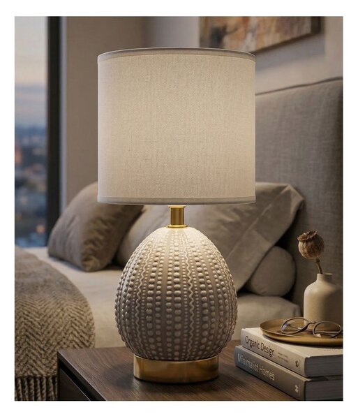 Lampada da tavolo grigio chiaro in ceramica con paralume in tessuto (altezza totale 30,5 cm) Flavi – Mauro Ferretti