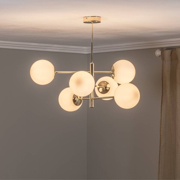 Lampada a sospensione in vetro Aurora Euluna, dimmerabile, Ottone / Oro, Soggiorno / Sala da pranzo, Metallo, Lampada a sospensione