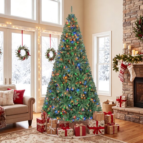 Costway Albero di natale artificiale in PVC con 750 LED supporto in metallo, Albero natalizio 244cm