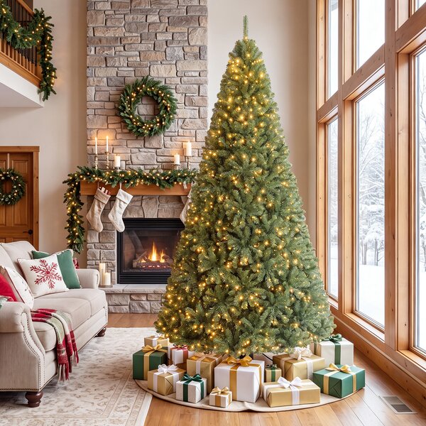 Costway Albero di natale artificiale in PVC con 750 LED supporto in metallo, Albero natalizio 244cm