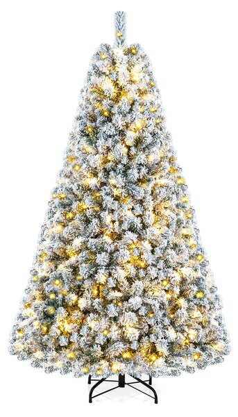 Costway Albero di natale artificiale 183 cm con 928 rami e 230 luci led, Albero di natale artificiale pre-illuminato con neve