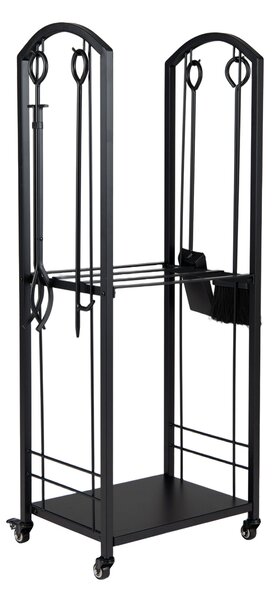 Costway Portalegna con ruote per interno e esterno legnaia in metallo, Supporto rialzato per legna da ardere per camino stufa e barbecue