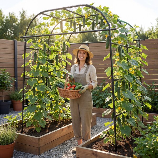 Costway Traliccio ad arco per rampicanti con rete struttura stabile, Arco da giardino in acciaio rivestimento pe resistente alle intemperie cortili matrimoni