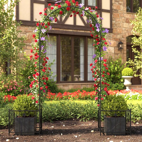 Costway Arco da giardino in metallo con vasi per piante rampicanti, Pergolato esterno robusto per matrimonio festa decorazione cerimonia