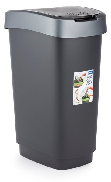 Cestino in plastica riciclata argento-nero 25 l Twist - Rotho