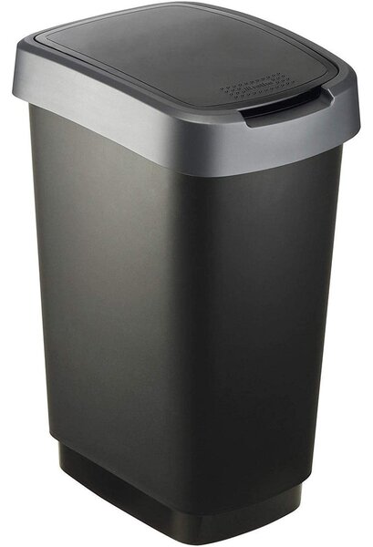 Cestino in plastica riciclata argento-nero 25 l Twist - Rotho