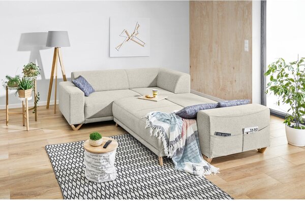 Divano angolare beige allungabile e con contenitore (con penisola a sinistra/a L) Classy Sophie – Miuform