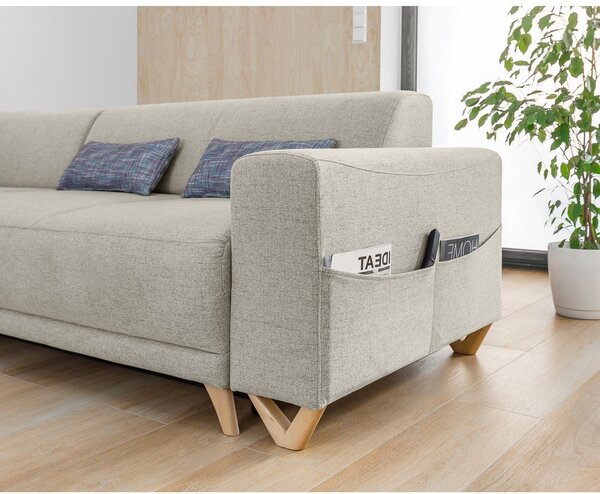 Divano angolare beige allungabile e con contenitore (con penisola a sinistra/a L) Classy Sophie – Miuform