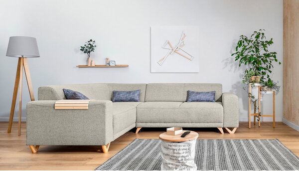 Divano angolare beige allungabile e con contenitore (con penisola a sinistra/a L) Classy Sophie – Miuform