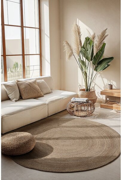 Tappeto rotondo greige in iuta reversibile ø 140 cm Braided – Hanse Home