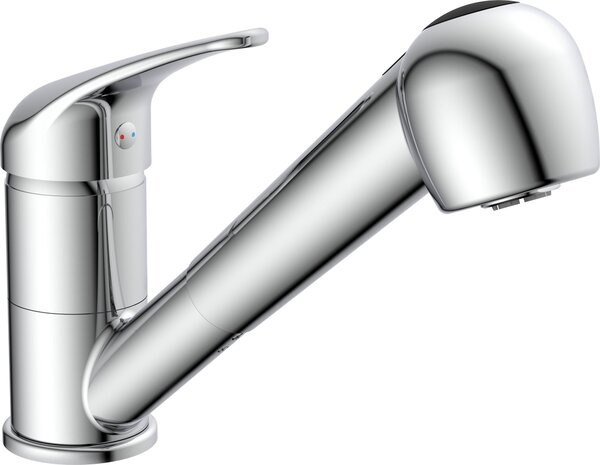 Rubinetto da cucina a bassa pressione SCHÜTTE ULTRA, cromo, con doccetta estraibile per stoviglie, rubinetto da cucina, rubinetto a bassa pressione