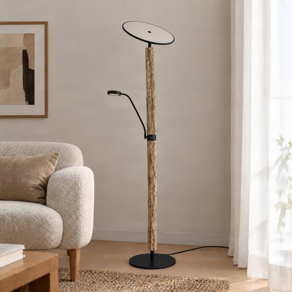 Lampada da terra con luce lettura Woodland Lucande, dimmerabile, Legno chiaro, Soggiorno / Sala da pranzo, Legno, Moderno, Lampada da terra
