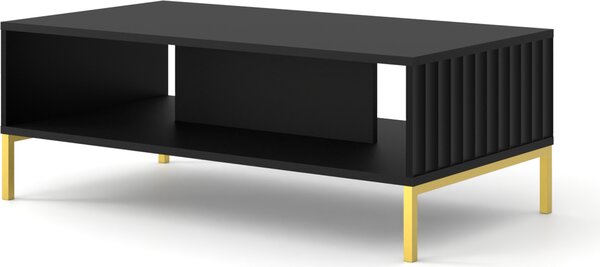 Tavolino WAVE 90x60 cm NERO OPACO Tavolo con frontali fresati MDF Tavolino da salotto Tavolino da salotto LEGS GOLDEN