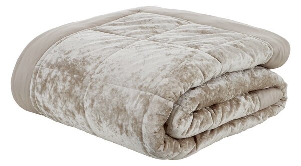 Copriletto trapuntato in velluto beige per letto matrimoniale 220x220 cm Crushed - Catherine Lansfield