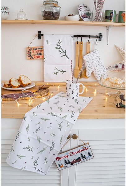 Asciugamani in cotone con motivo natalizio in set da 2 50x70 cm Delicate Green - Butter Kings