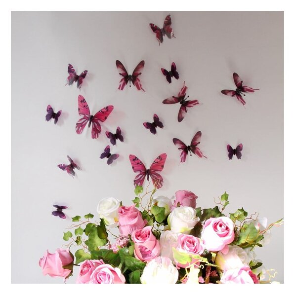 Set di 18 adesivi rosa 3D Farfalle - Ambiance
