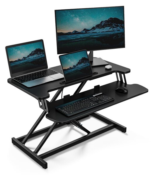 VonHaus Rialzo per Scrivania Sit-Stand, Nero, 80 x 40 cm, con Ripiano per Tastiera e Supporto per Tablet