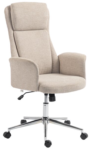 HOMCOM Sedia da Ufficio Girevole con Schienale Alto in Ciniglia Beige | Aosom Italy