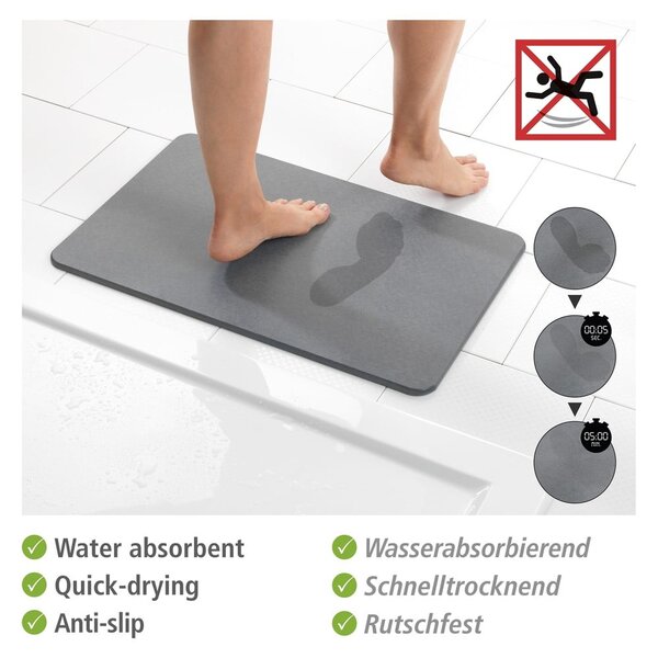 Tappetino da bagno grigio in terra di diatomee 39x60 cm Simi - Wenko