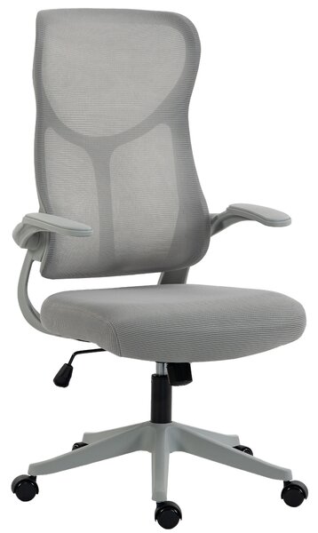 HOMCOM Sedia Ufficio Ergonomica Girevole con Braccioli Ribaltabili, Funzione Dondolo, Altezza Regolabili in Rete, Grigio | Aosom Italy