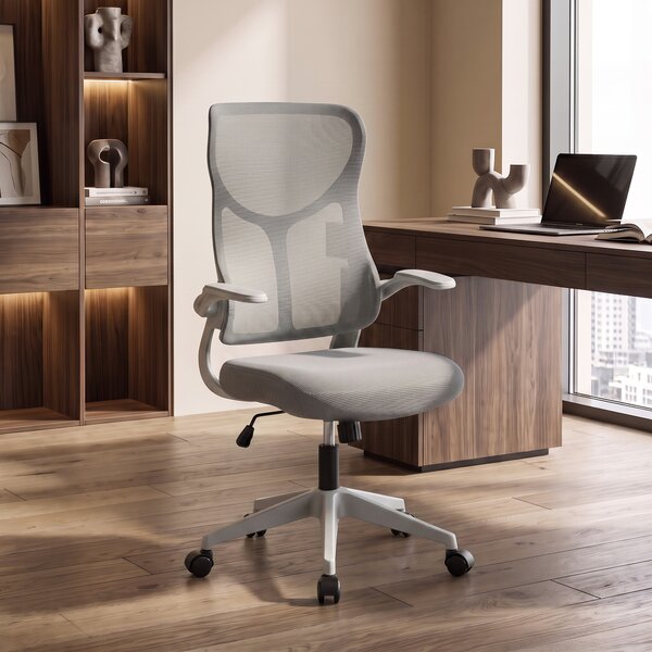 HOMCOM Sedia Ufficio Ergonomica Girevole con Braccioli Ribaltabili, Funzione Dondolo, Altezza Regolabili in Rete, Grigio | Aosom Italy