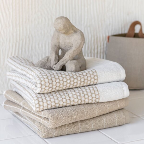 Set di 2 asciugamani in cotone bianco e beige 40x60 cm Grid - Mette Ditmer Denmark