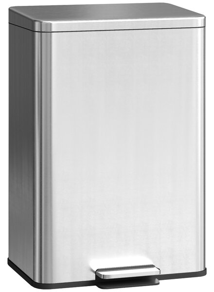 HOMCOM Pattumiera Rettangolare a Pedale 20L in Metallo con Secchio Interno Rimovibile, Chiusura Ammortizzata, Argento | Aosom Italy