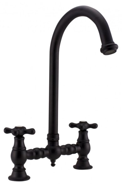 PB Rubinetto da cucina in stile retrò, nero opaco, bocca rotonda con manopole a stella 1208954671